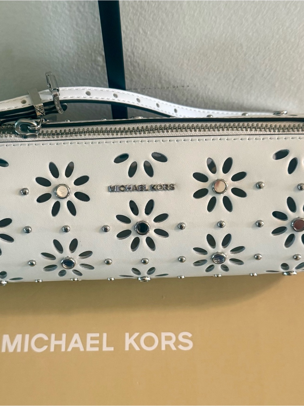Michael Kors Floral Cutout Crossbody – White